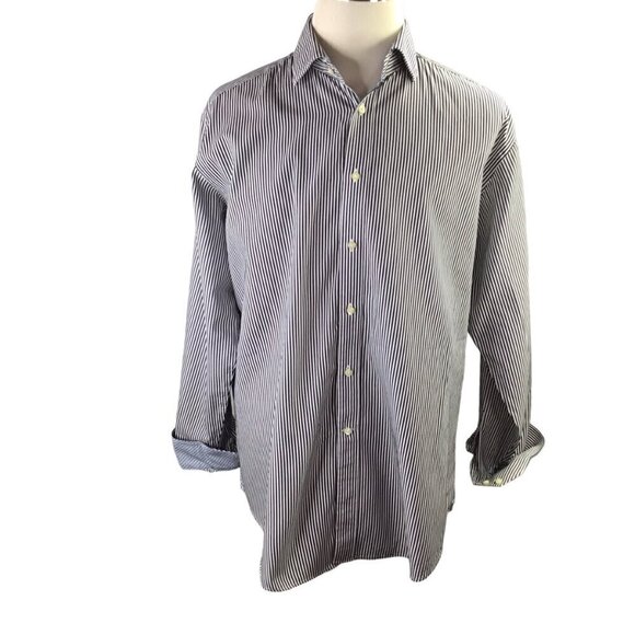 Jack Stone Thomas Dean Long Sleeve Contrast Flip Cuff Size XL Navy Blue Stripe - Picture 3 of 8